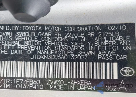 2010 Toyota Prius Ii from USA, damaged, VIN JTDKN3DU6A0132027